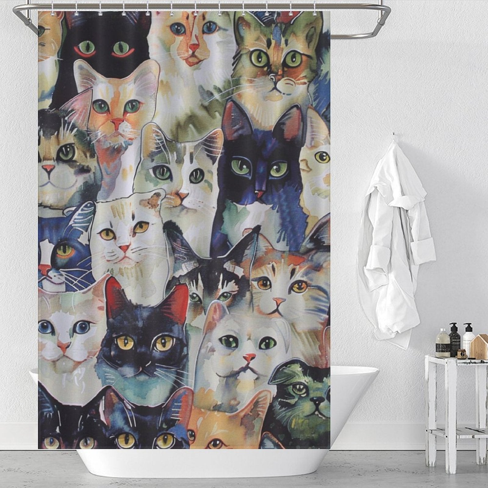 Artistic Watercolor Cat Shower Curtain