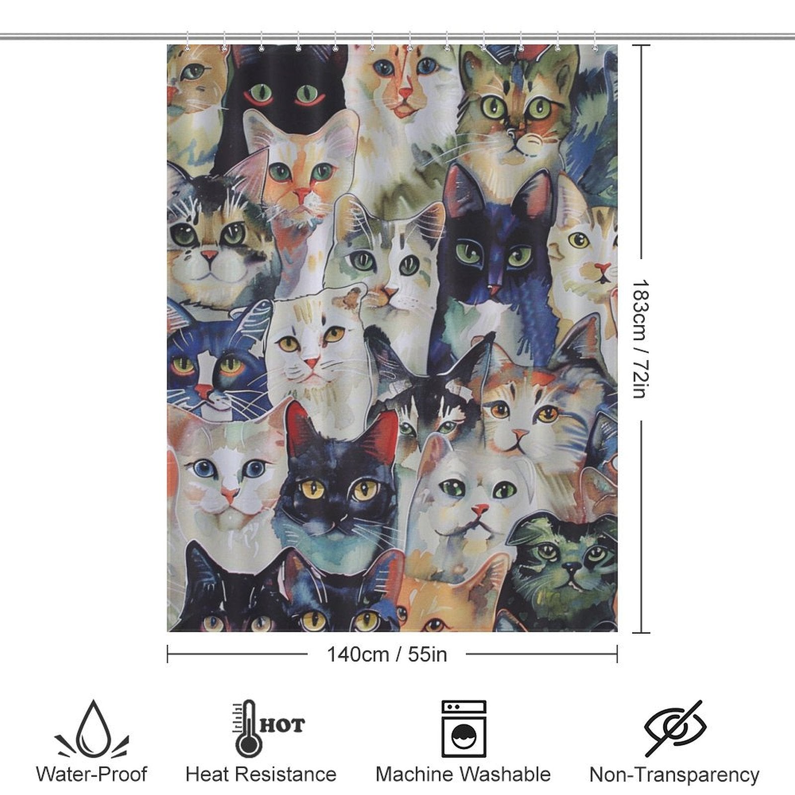 Artistic Watercolor Cat Shower Curtain