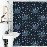 A waterproof Baby Bat Shower Curtain with gothic aesthetics featuring baby bats and flowers by Cotton Cat.