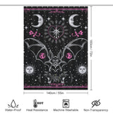 A black and pink Tarot Bat Shower Curtain-Cottoncat with bats, moons, and a tarot card design.