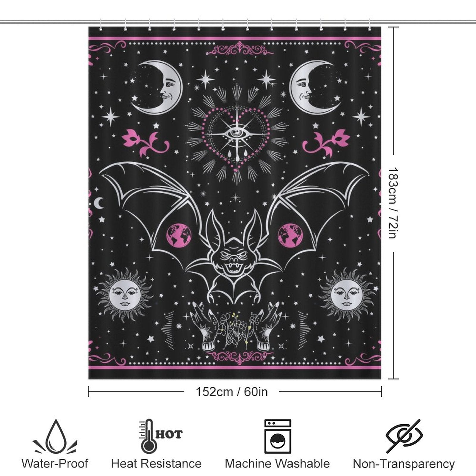 A Tarot Bat Shower Curtain-Cottoncat with bats and moons
