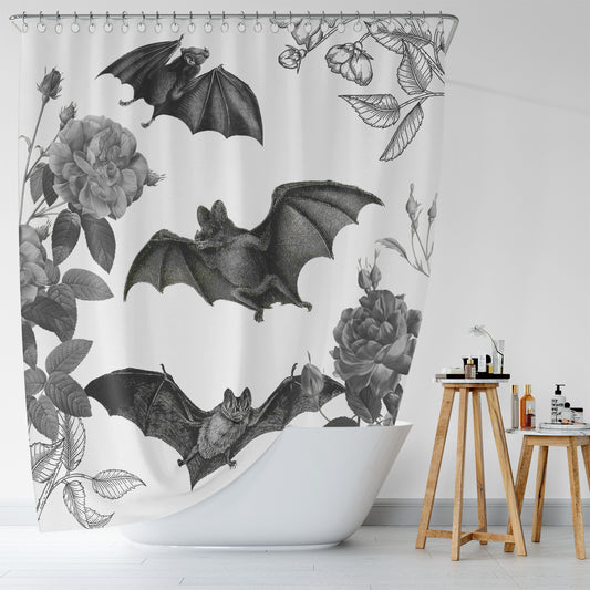 Add a touch of gothic elegance to your bathroom with this waterproof Gothic Bat Shower Curtain-Cottoncat adorned with bats and roses by Cotton Cat.