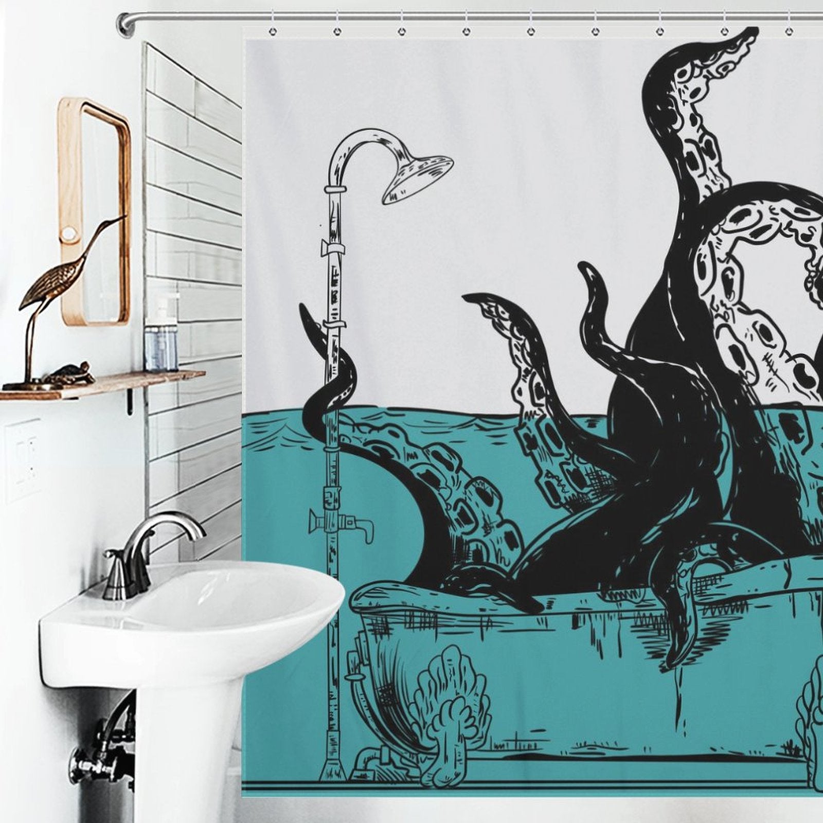 Beach Funny Octopus in The Bathtub Shower Curtain