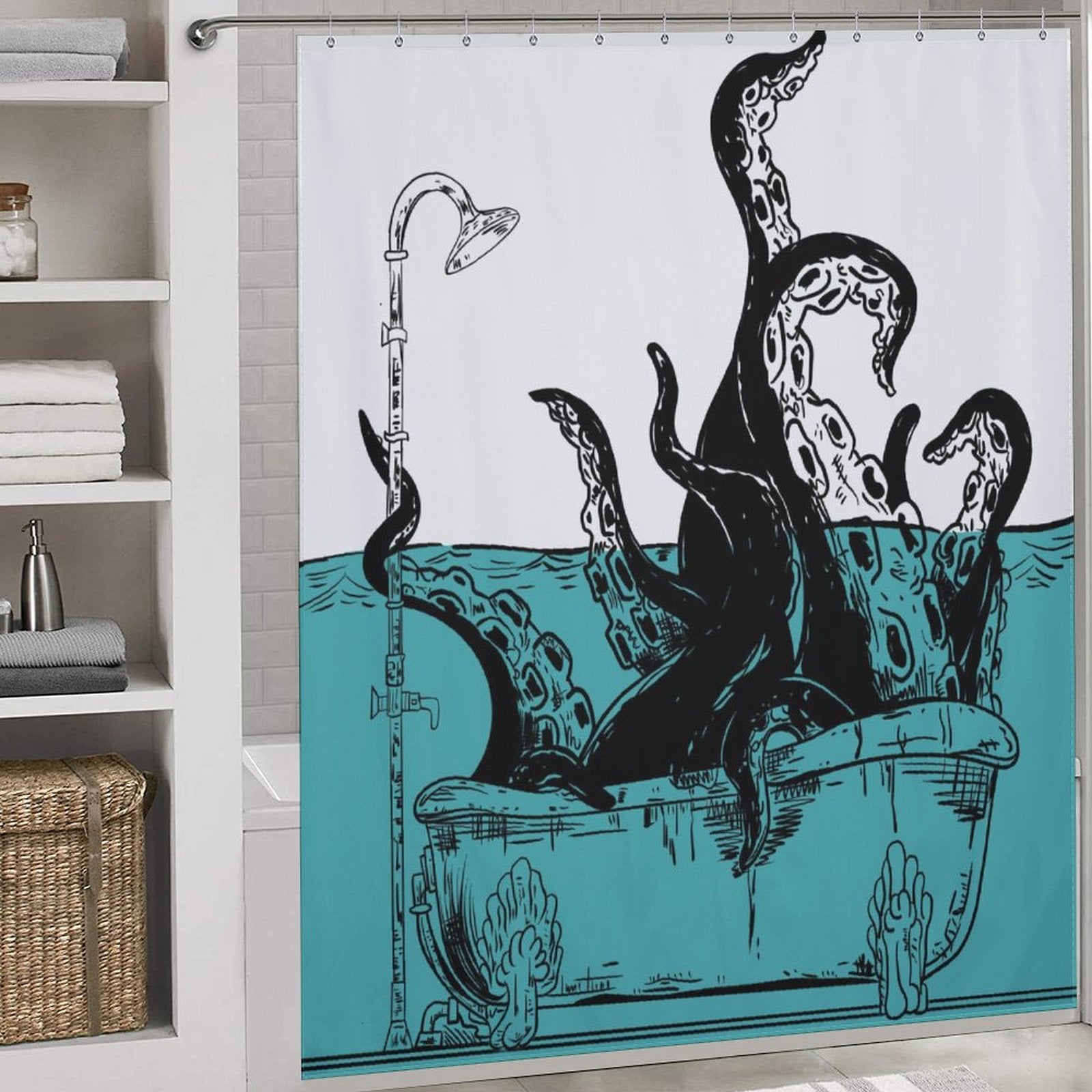Beach Funny Octopus in The Bathtub Shower Curtain