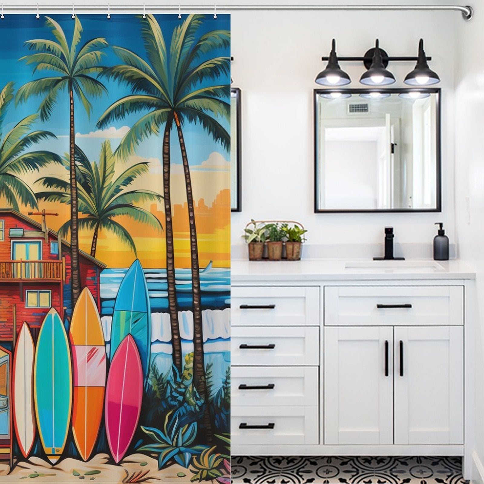 Beach Shower Curtain Seaside Huts