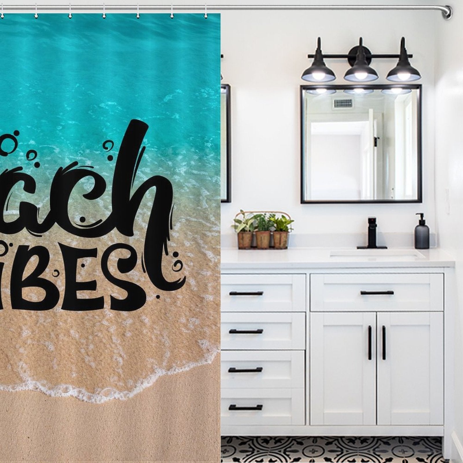 Blue Coastal Beach Shower Curtain