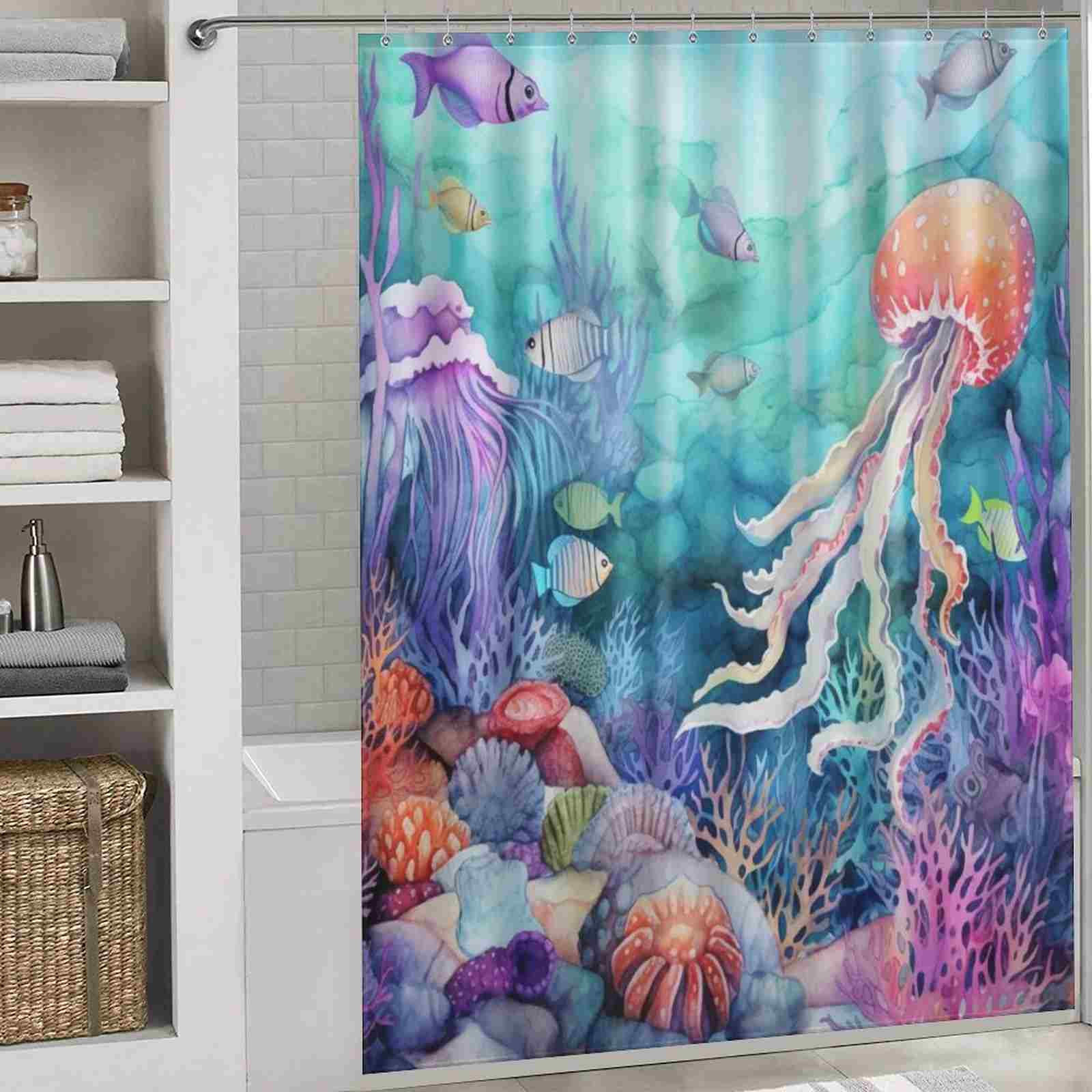 A Blue Ocean Seaworld Seashell Shower Curtain by Cotton Cat.