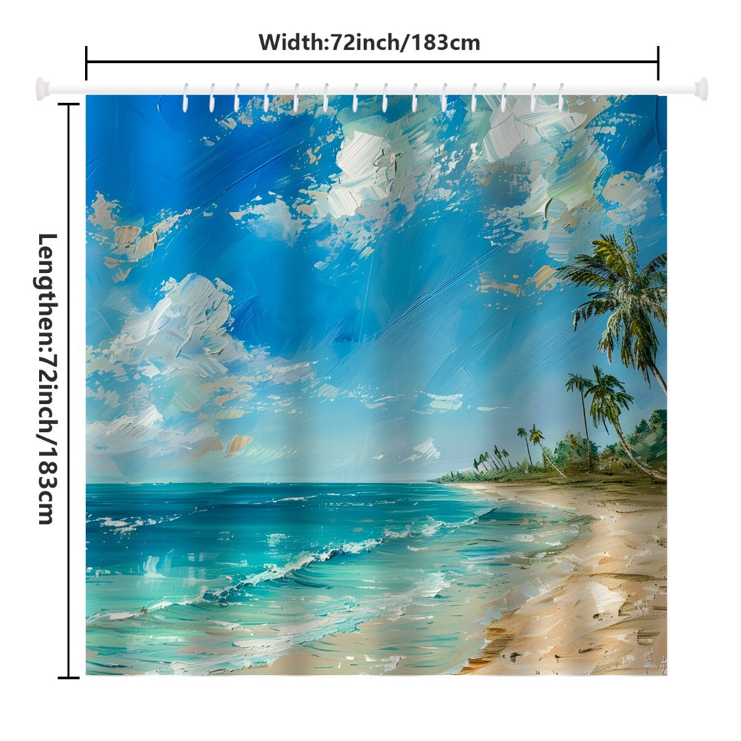 Blue Sky Palm Tree Beach Shower Curtain