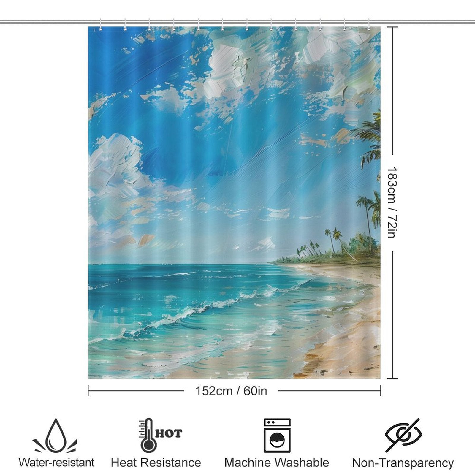 Blue Sky Palm Tree Beach Shower Curtain