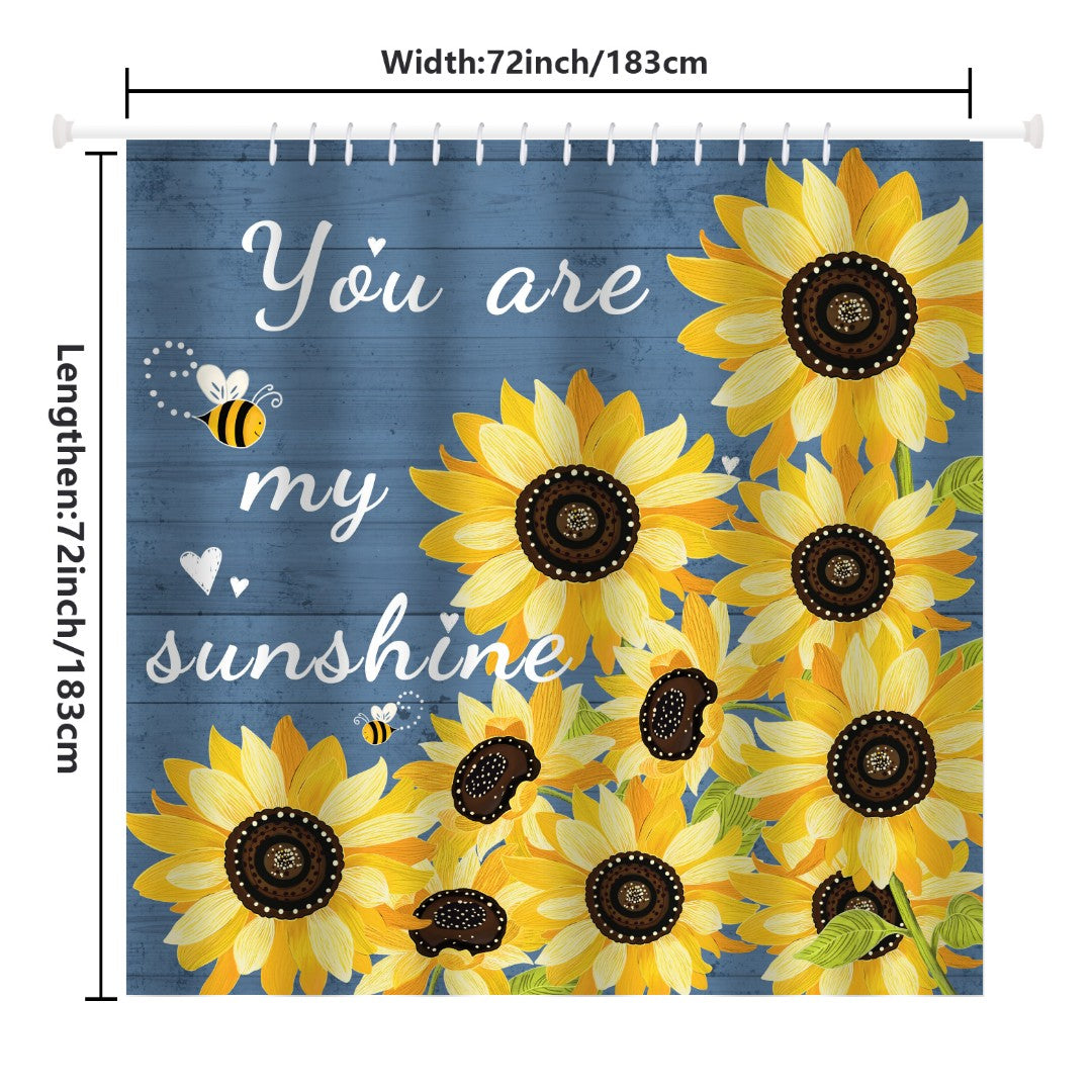 Blue Striped Sunshine Sunflower Shower Curtain