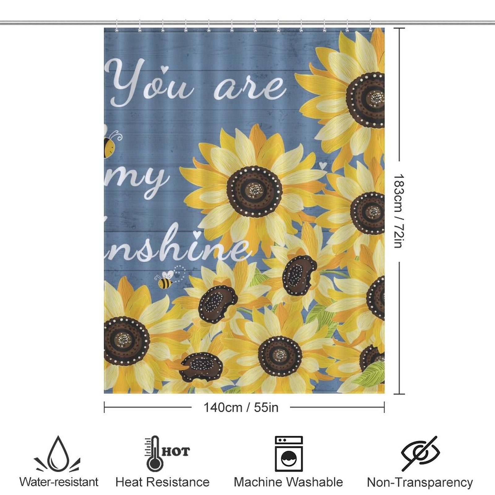 Blue Striped Sunshine Sunflower Shower Curtain