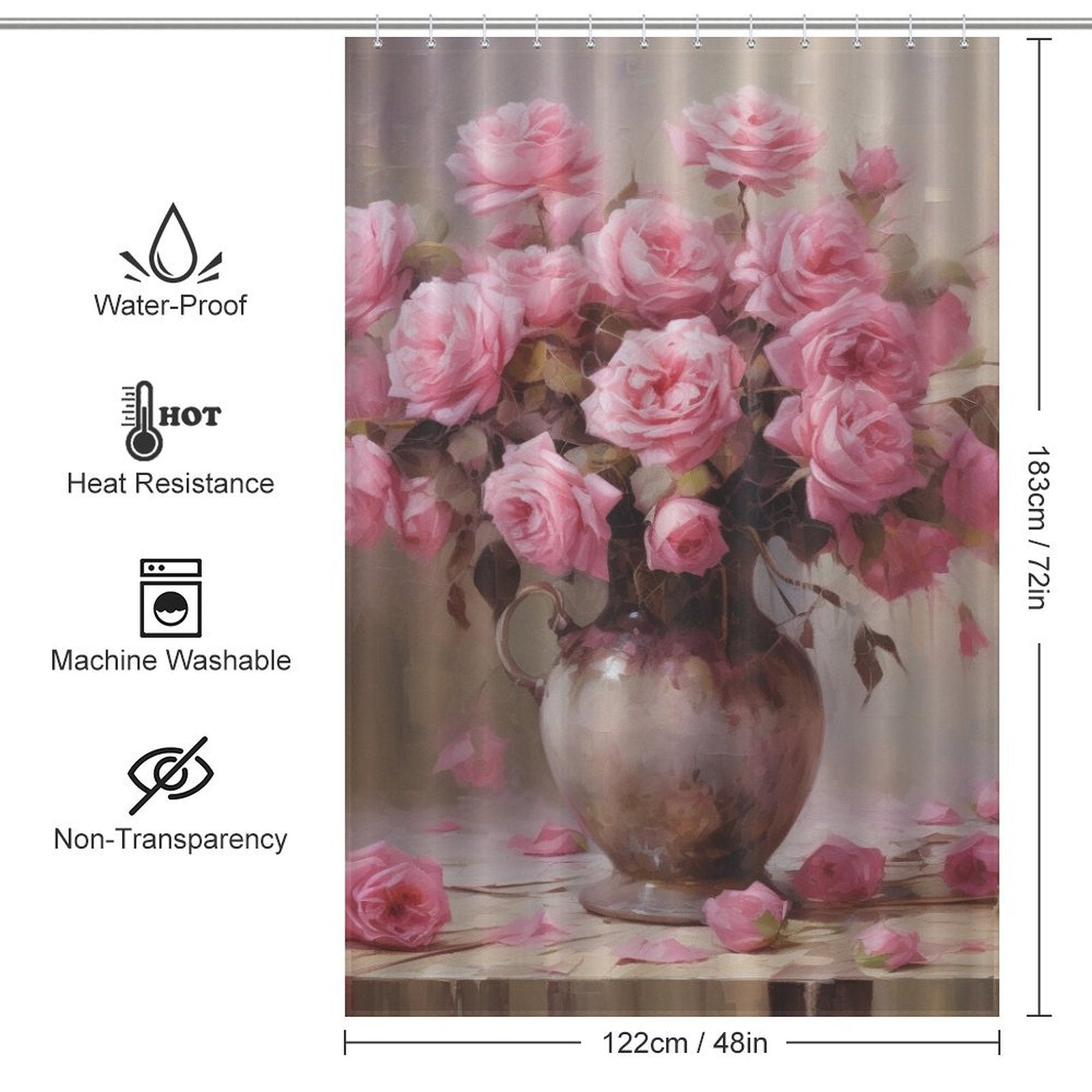 Blush Garden Pink Rose Shower Curtain