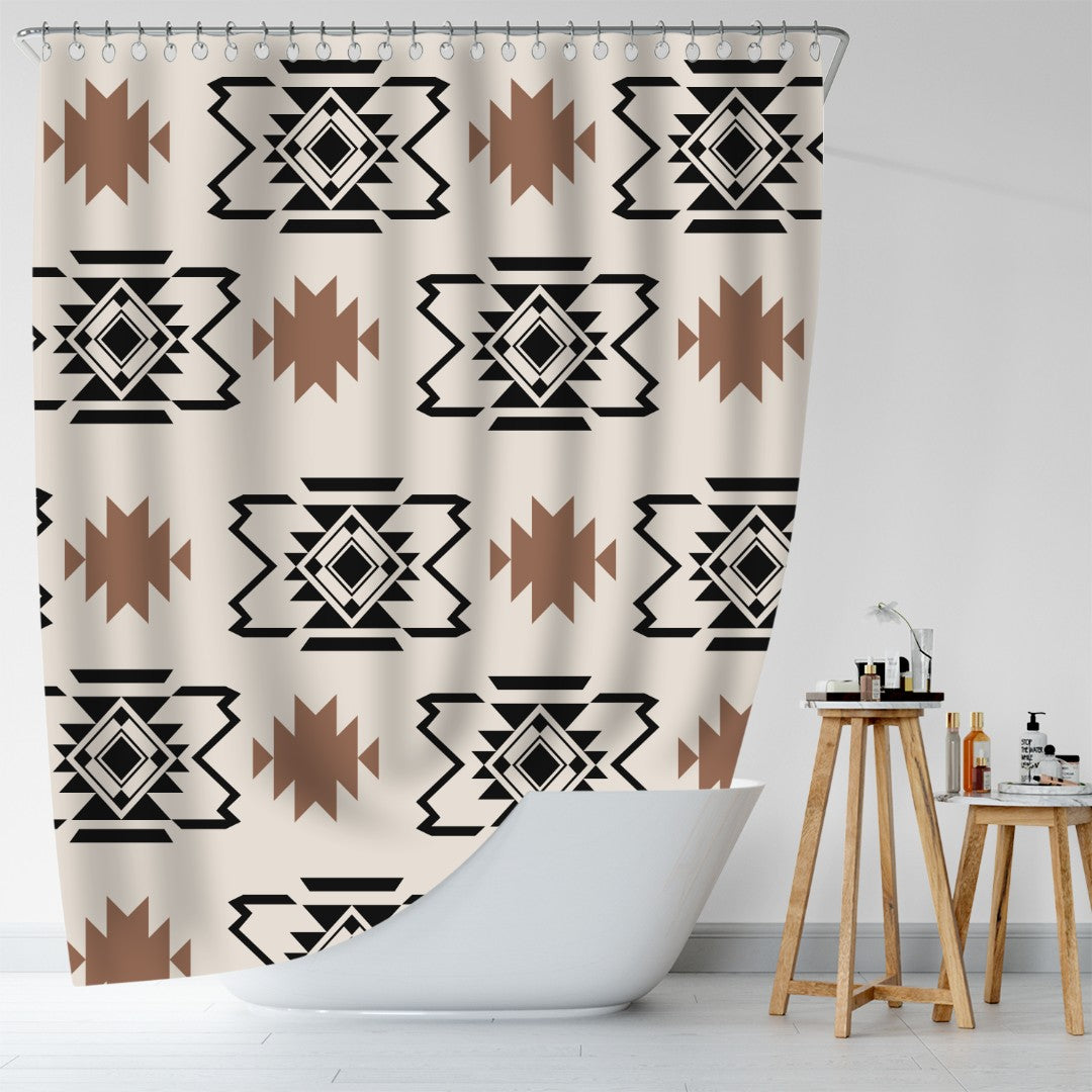 Boho Abstract Western Geometric Aztec Shower Curtain 