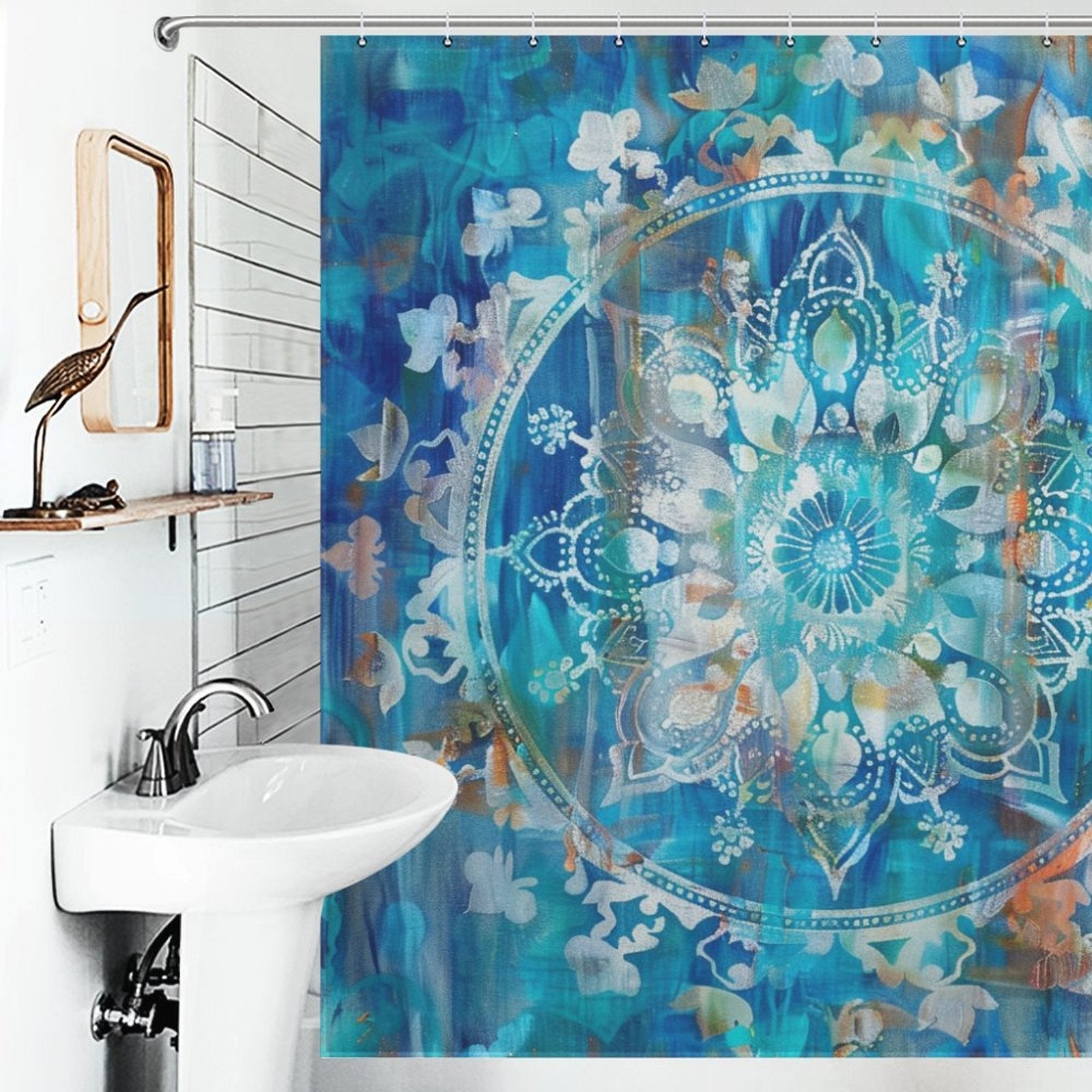 Boho Blue and Turquoise Mandala Shower curtain