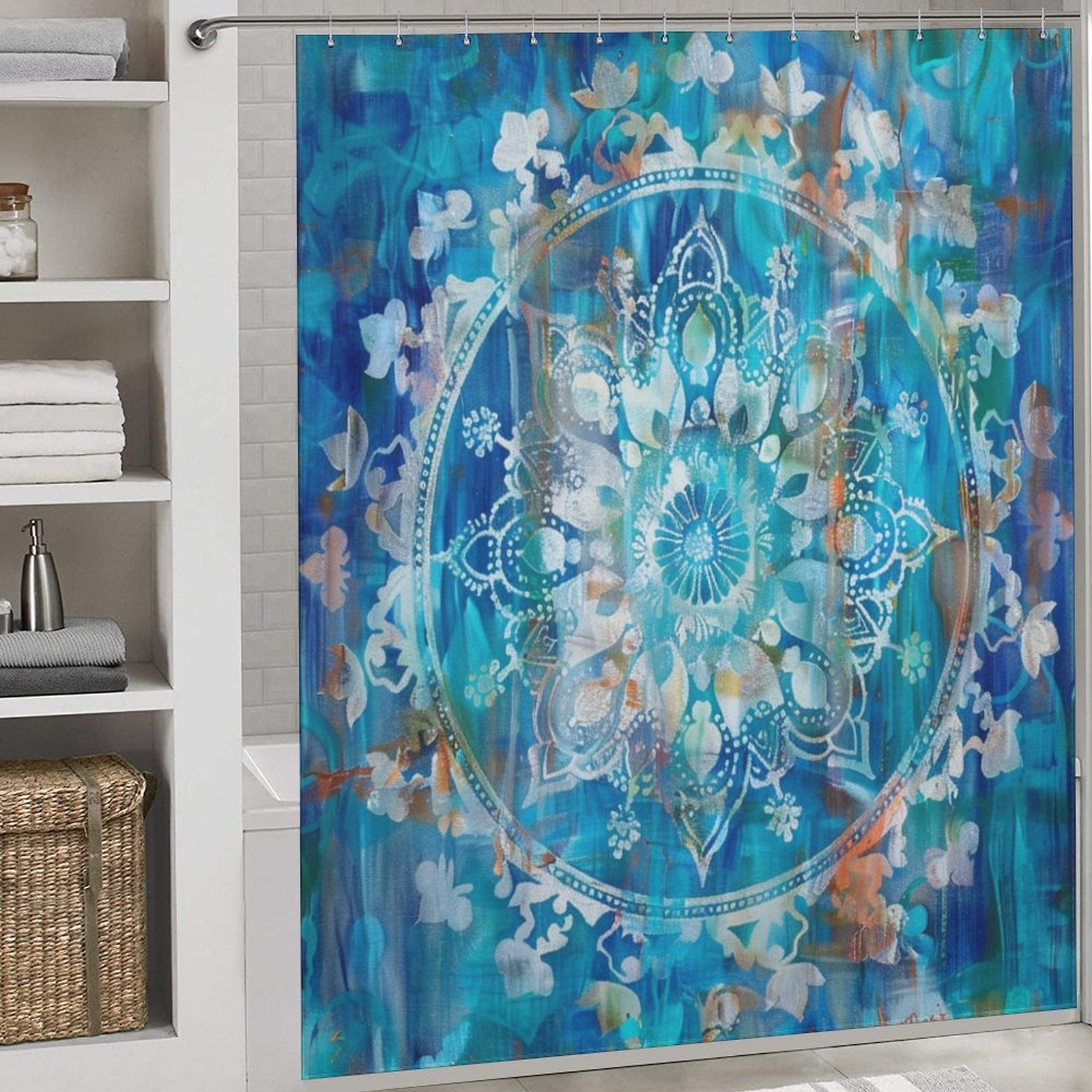 Boho Blue and Turquoise Mandala Shower curtain