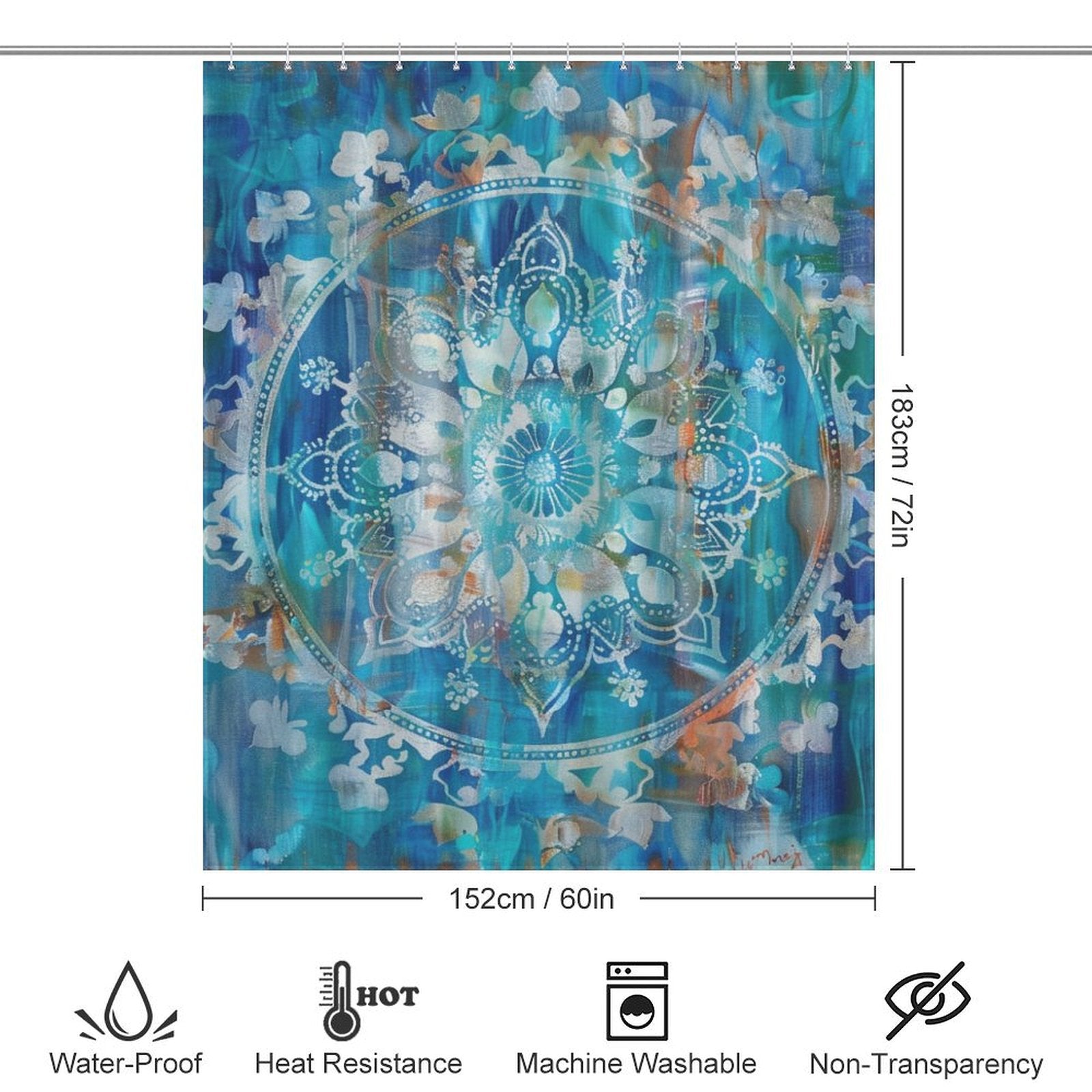 Boho Blue and Turquoise Mandala Shower curtain