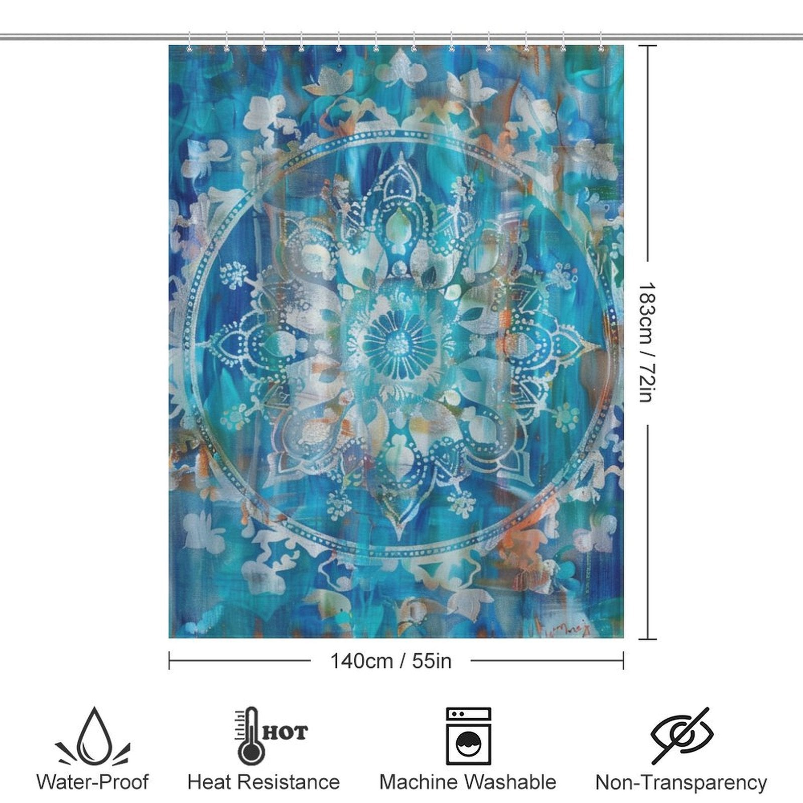 Boho Blue and Turquoise Mandala Shower curtain