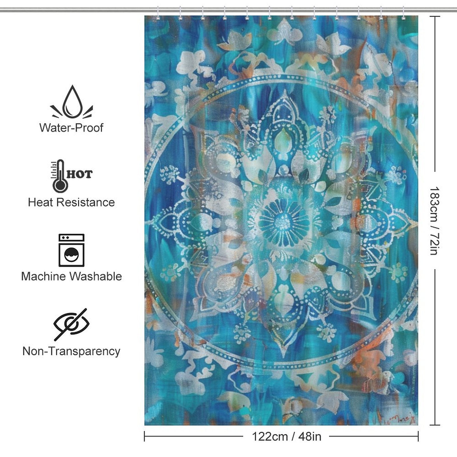 Boho Blue and Turquoise Mandala Shower curtain