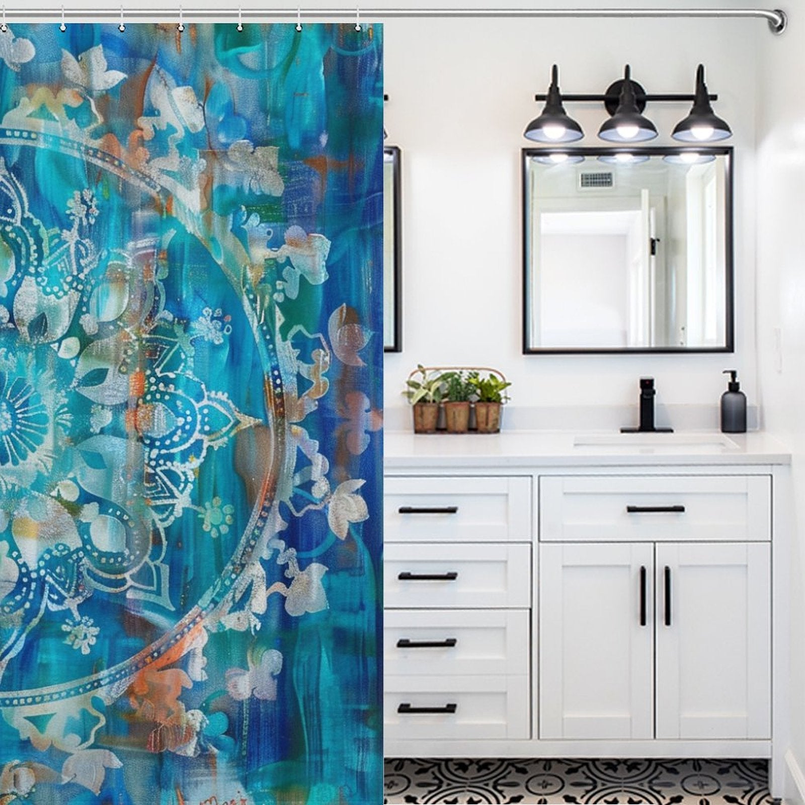 Boho Blue and Turquoise Mandala Shower curtain