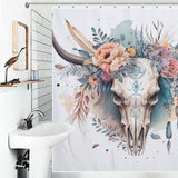 Boho Bull Skull Flower Western Shower Curtain