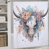 Boho Bull Skull Flower Western Shower Curtain