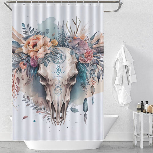 Boho Bull Skull Flower Western Shower Curtain