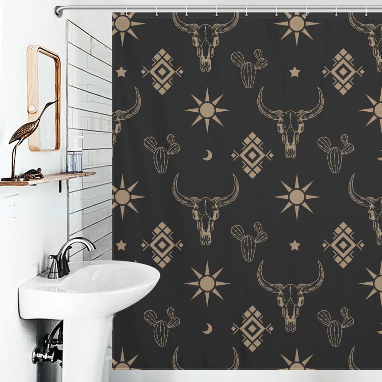 Boho Bull Skull Western Shower Curtain