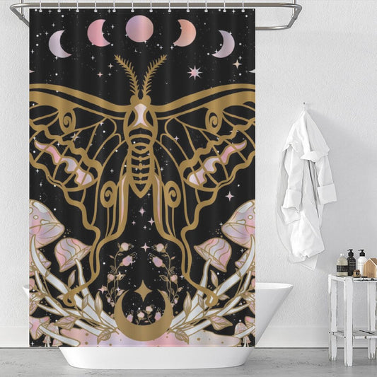 Boho Moth Mushroom Shower Curtain