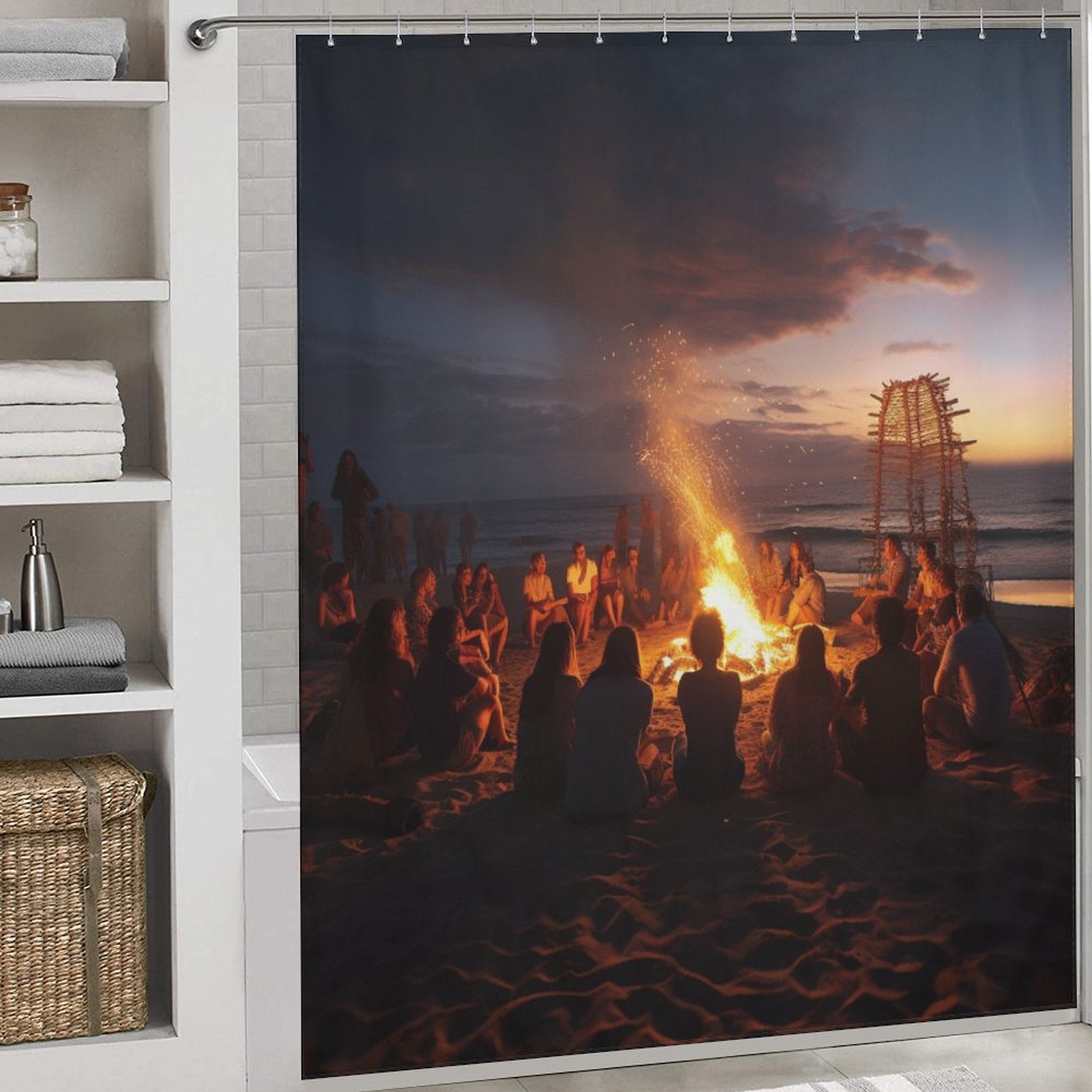 Bonfires Beach Shower Curtain Sea Breeze