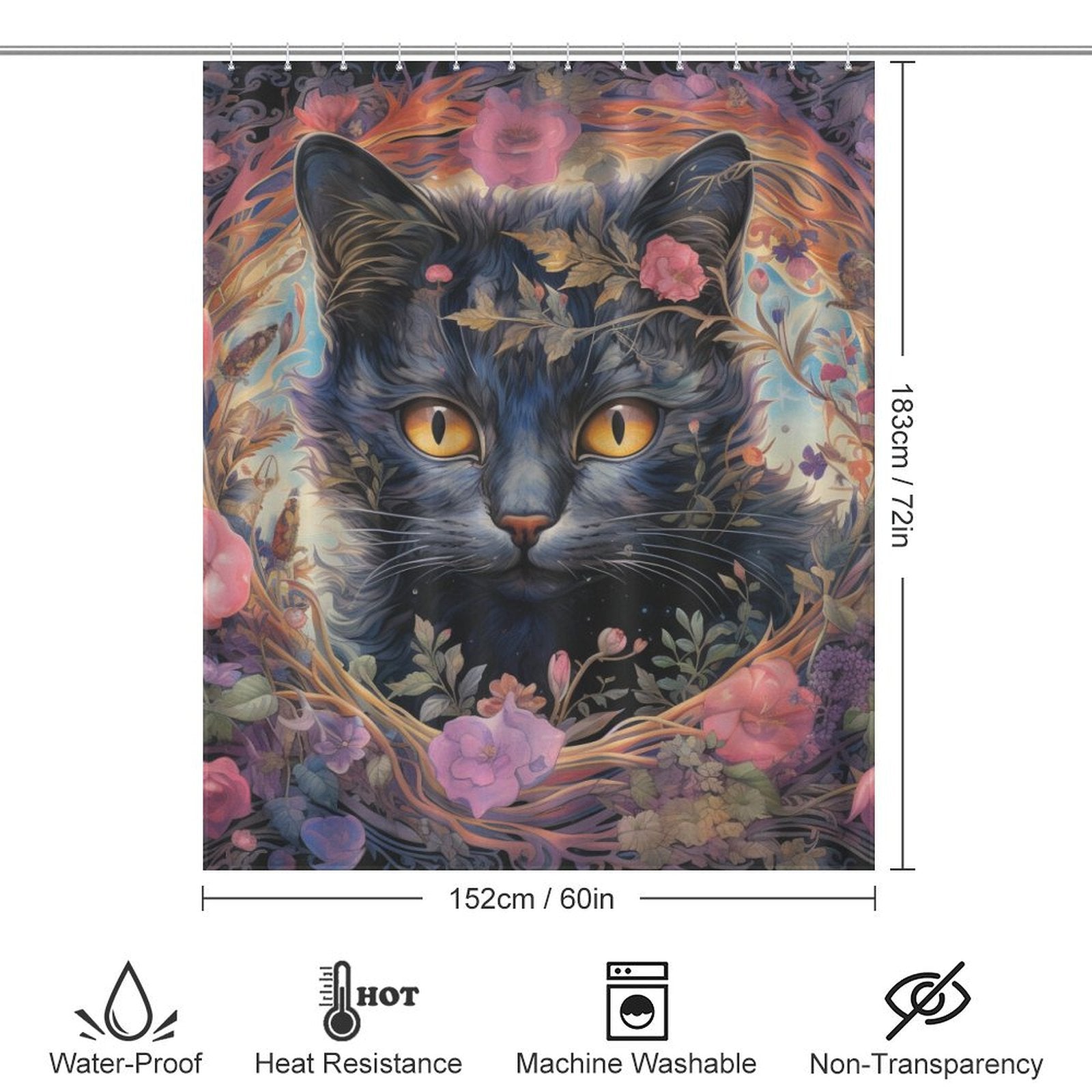 BotanicalCats Cat Shower Curtain