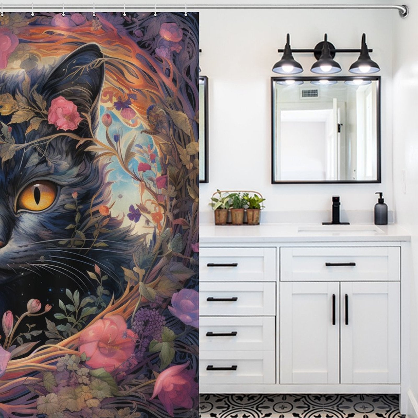 BotanicalCats Cat Shower Curtain