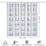 A Funny Butt Shower Curtain adorned with various drawings from Cotton Cat.