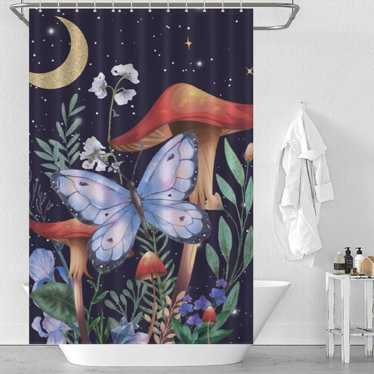 Butterfly Moon Mushroom Shower Curtain
