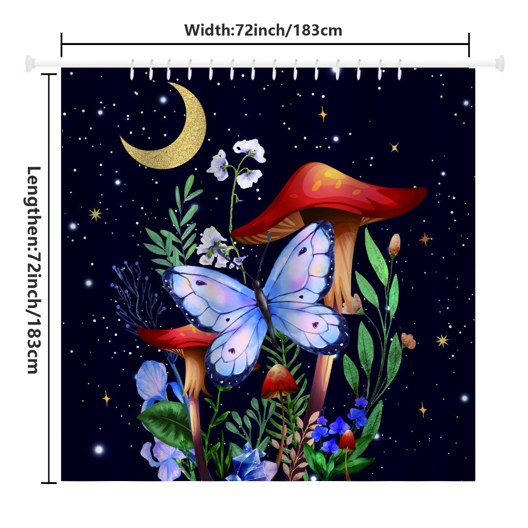 Butterfly Moon Mushroom Shower Curtain