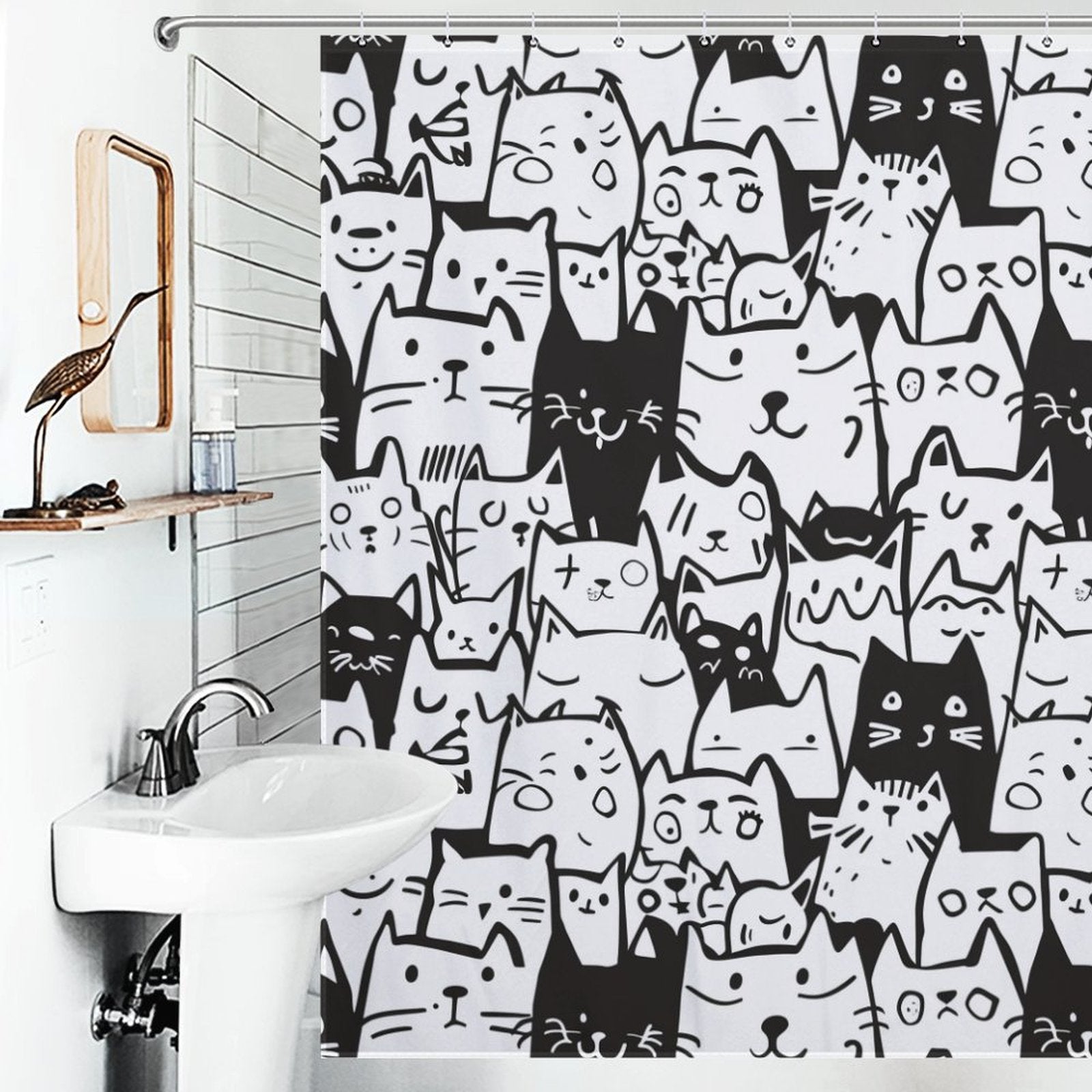 Cartoon Black and White Cat Shower Curtain