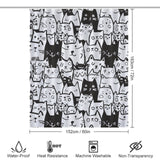 Cartoon Black and White Cat Shower Curtain