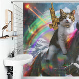 Cat Riding Unicorn with Golden Gun Shower Curtain