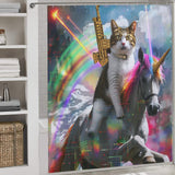 Cat Riding Unicorn with Golden Gun Shower Curtain