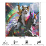 Cat Riding Unicorn with Golden Gun Shower Curtain
