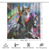 Cat Riding Unicorn with Golden Gun Shower Curtain