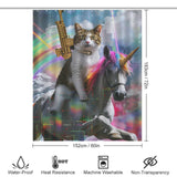 Cat Riding Unicorn with Golden Gun Shower Curtain