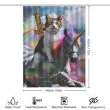 Cat Riding Unicorn with Golden Gun Shower Curtain