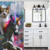 Cat Riding Unicorn with Golden Gun Shower Curtain