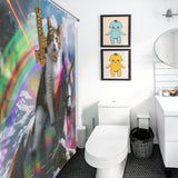 Cat Riding Unicorn with Golden Gun Shower Curtain