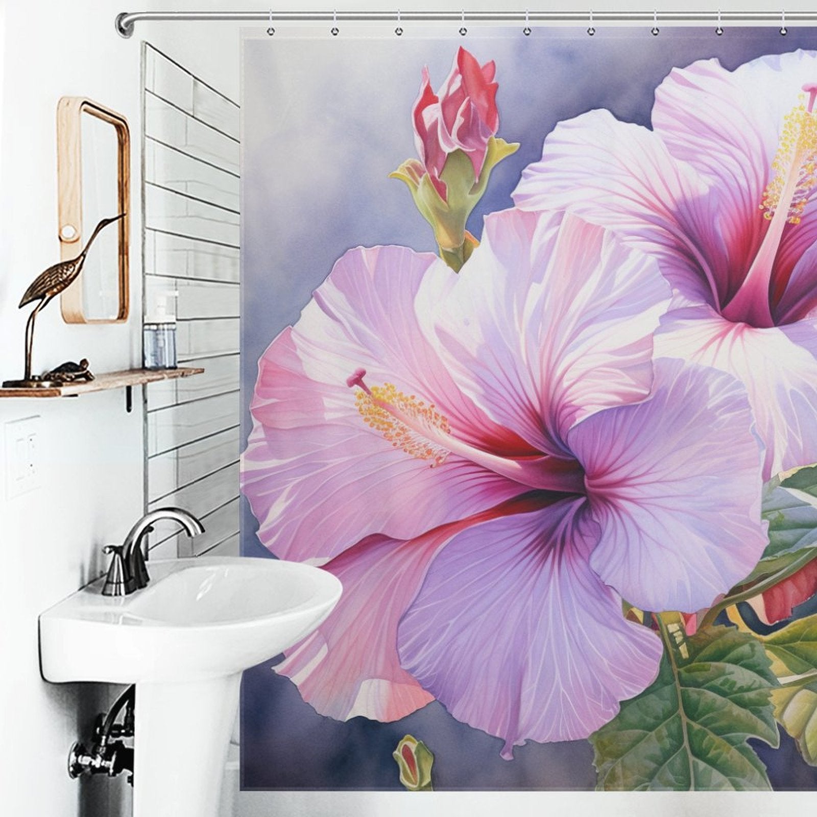 Charming Blooming Hibiscus Shower Curtain