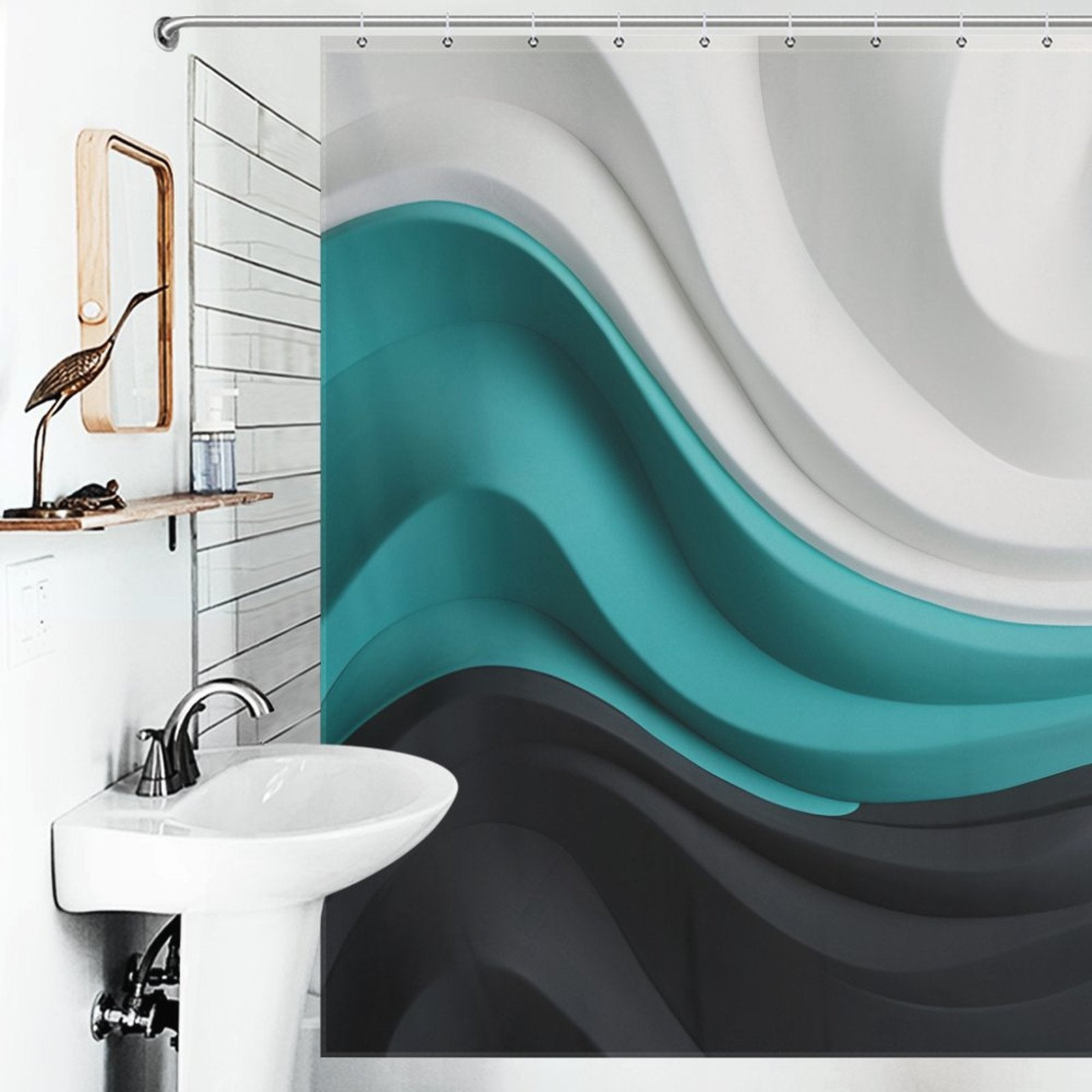 Chic Black White and Turquoise Shower Curtain