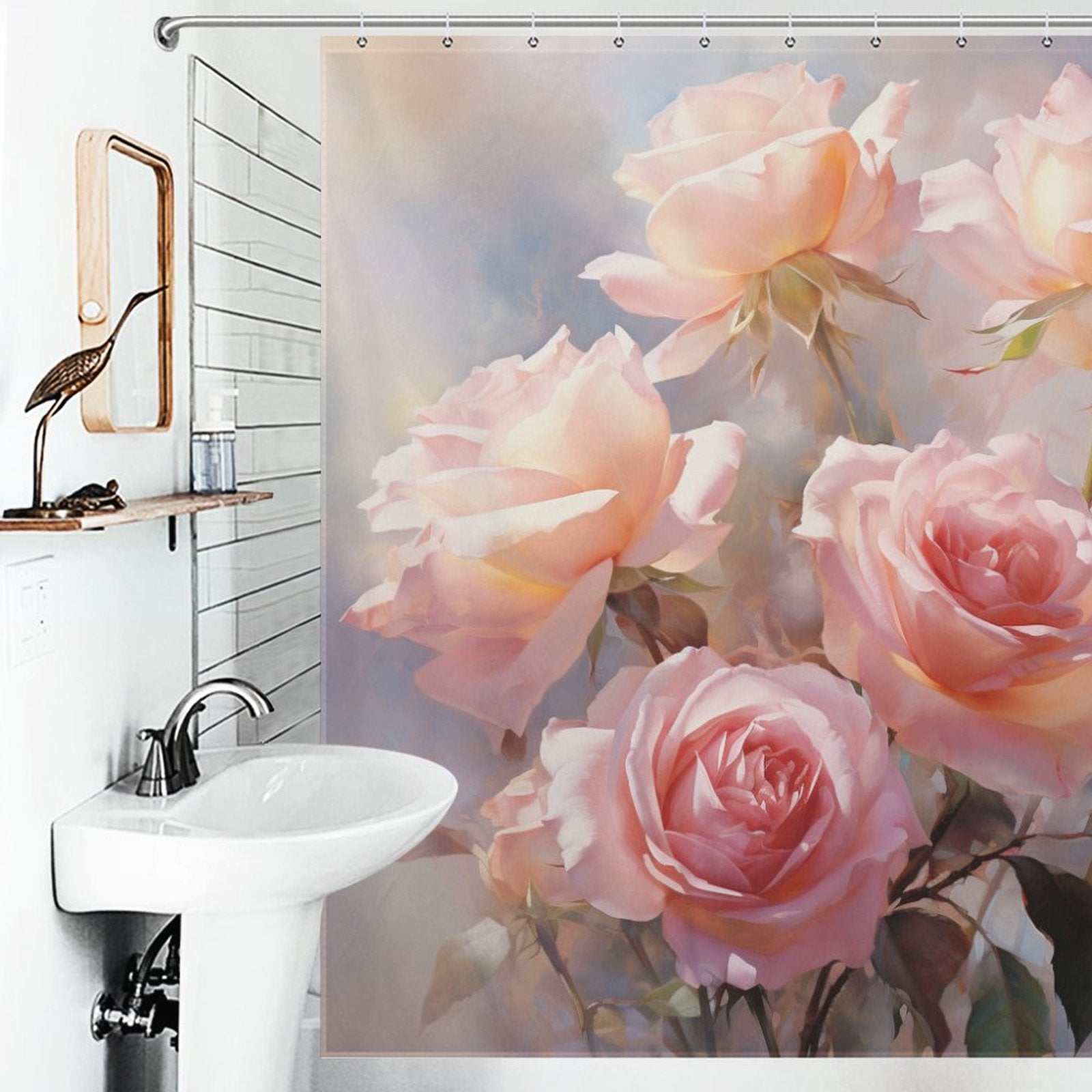 Chic Florals Pink Rose Shower Curtain