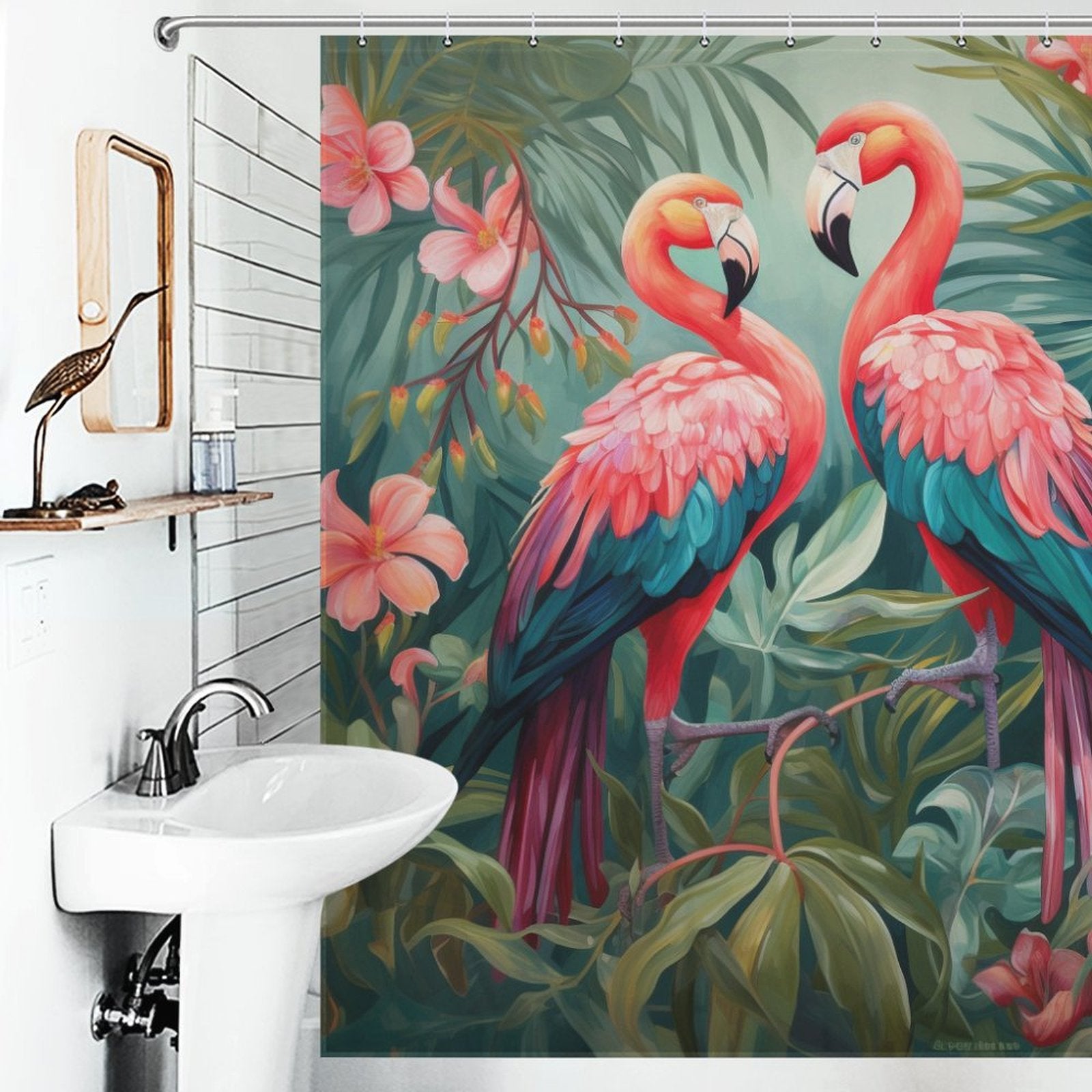 Coastal Paradise Flamingo Shower Curtain