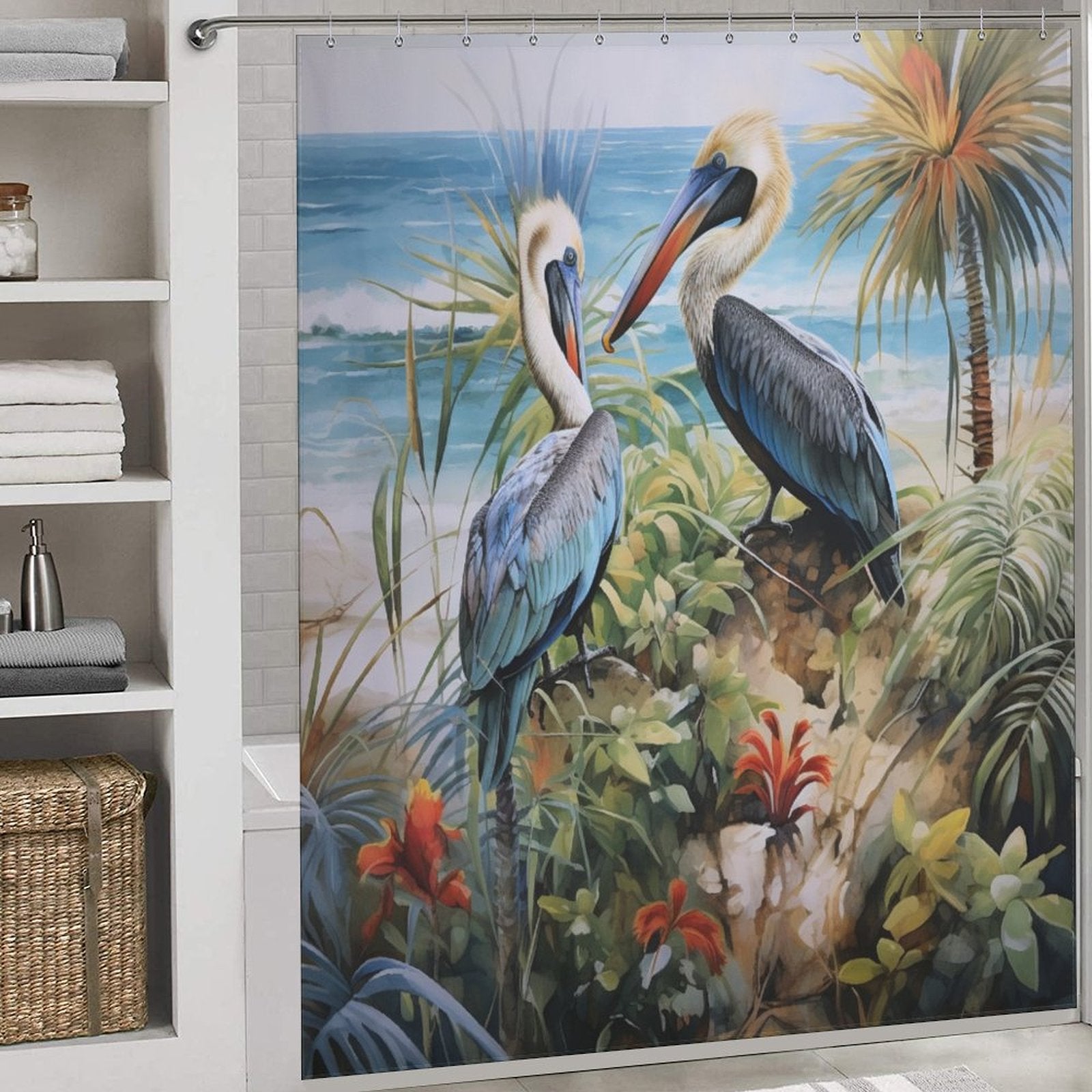 Coastal Pelican Beach Shower Curtain 