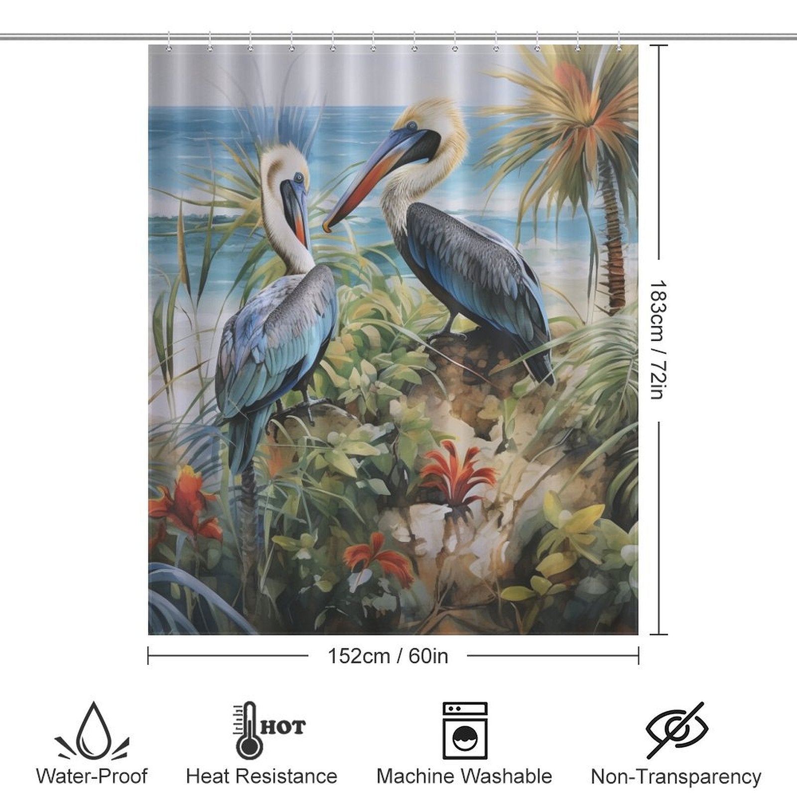 Coastal Pelican Beach Shower Curtain 